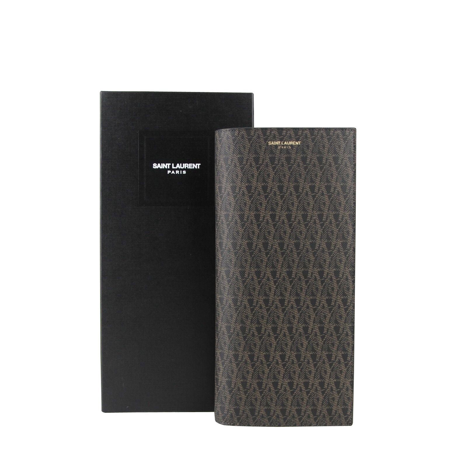 Saint Laurent Men's Black / Brown Supreme Canvas Leather Wallet With Slip Pocket Holder