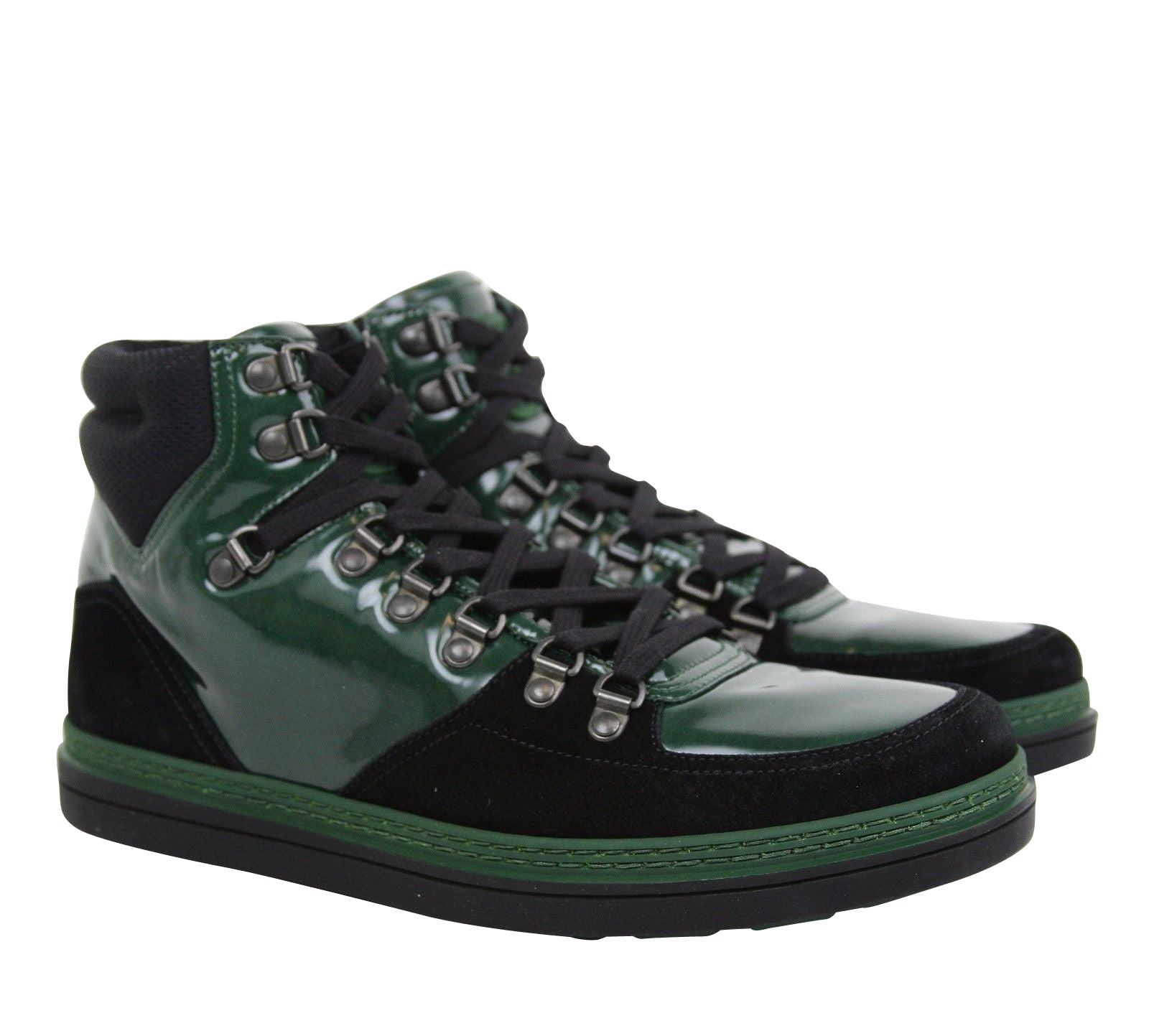 Gucci Contrast Combo High top Dark Green Suede Leather Sneaker 368496 1077