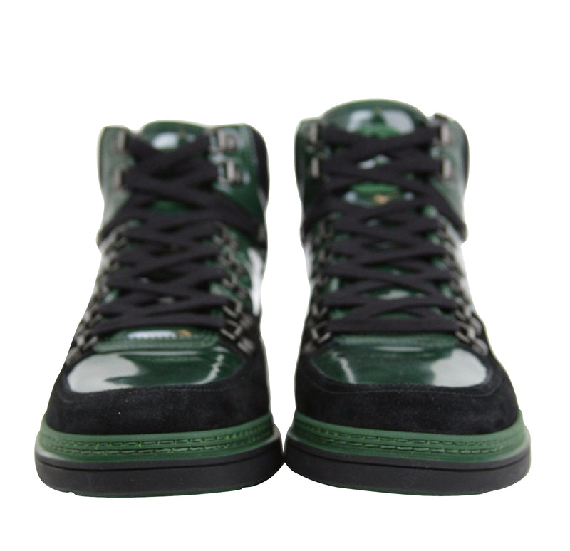 Gucci Contrast Combo High top Dark Green Suede Leather Sneaker 368496 1077