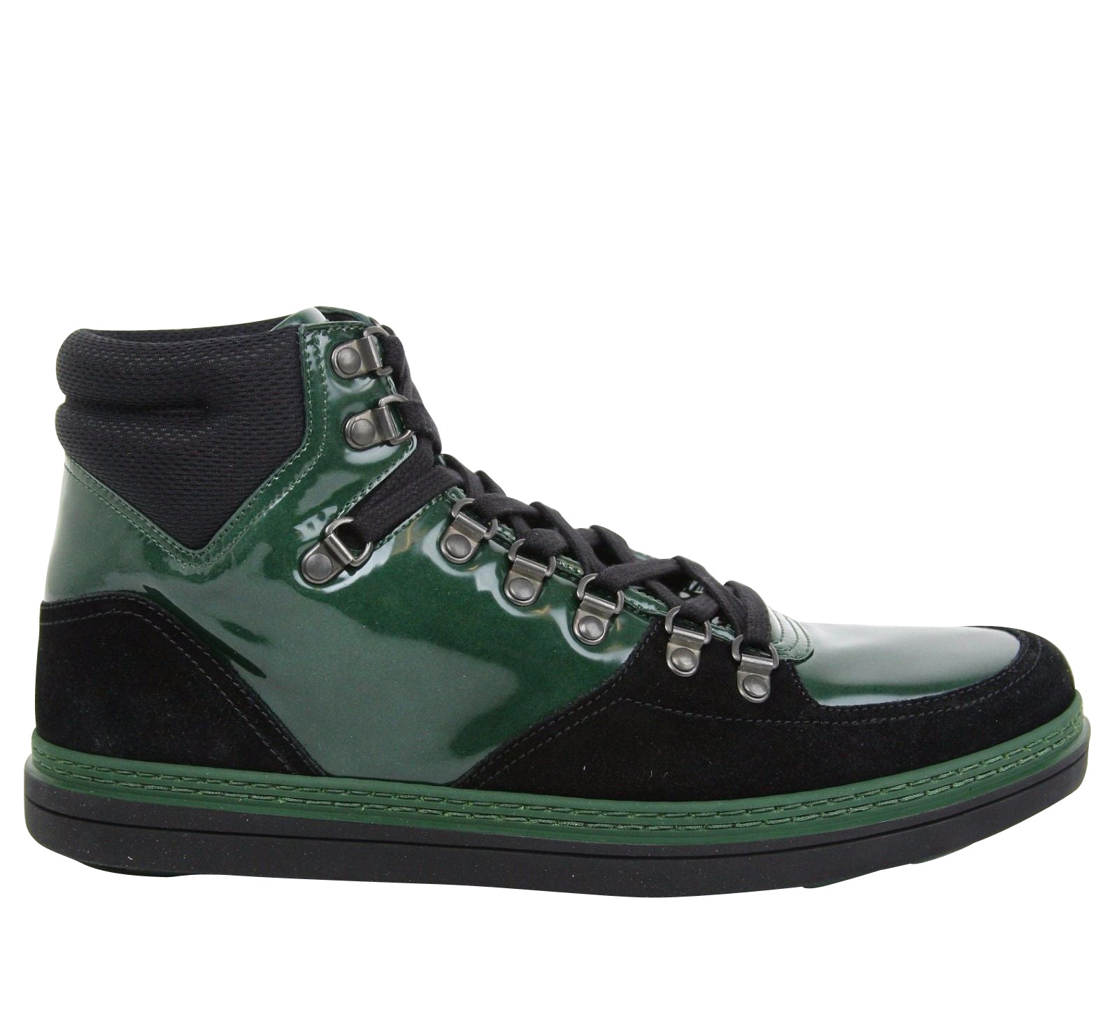 Gucci Contrast Combo High top Dark Green Suede Leather Sneaker 368496 1077