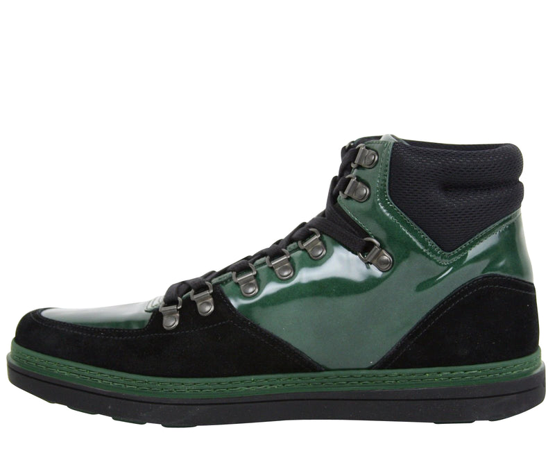 Gucci Contrast Combo High top Dark Green Suede Leather Sneaker 368496 1077