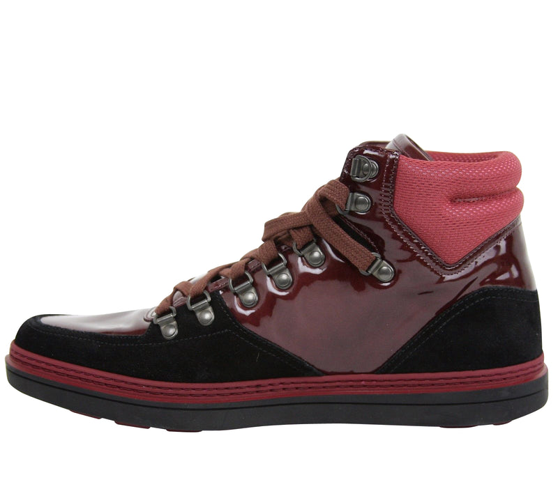 Gucci Contrast Combo Dark Red Patent Leather / Suede High top Sneaker 368496 1078