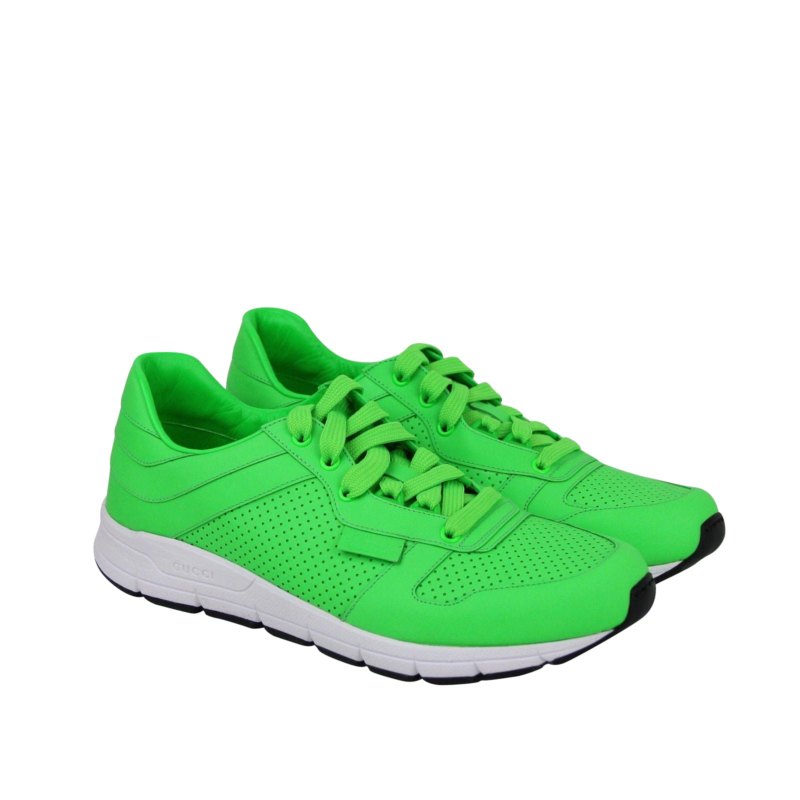 Gucci Men's Running Neon Green Leather Lace Up Sneakers