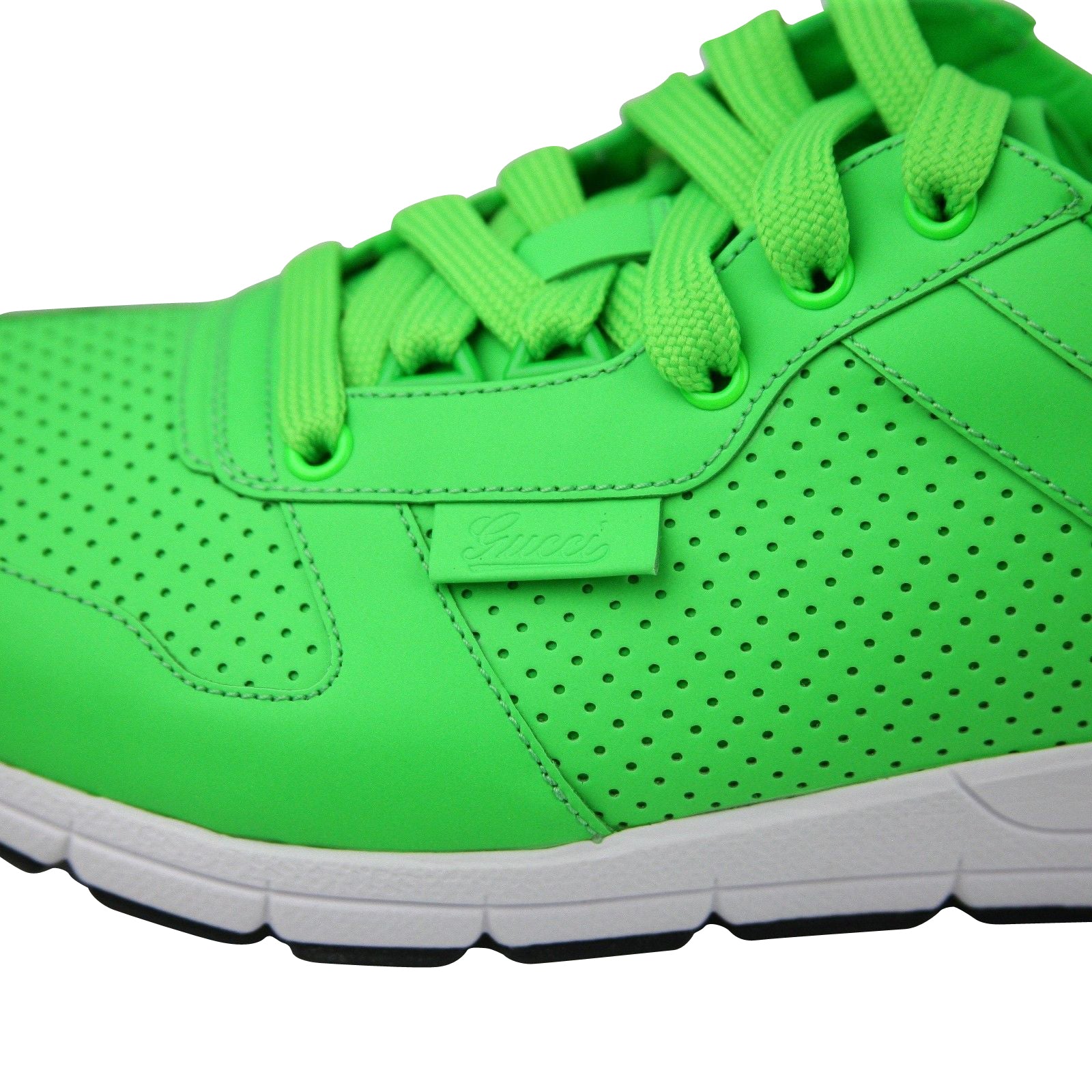 Gucci Men's Running Neon Green Leather Lace Up Sneakers