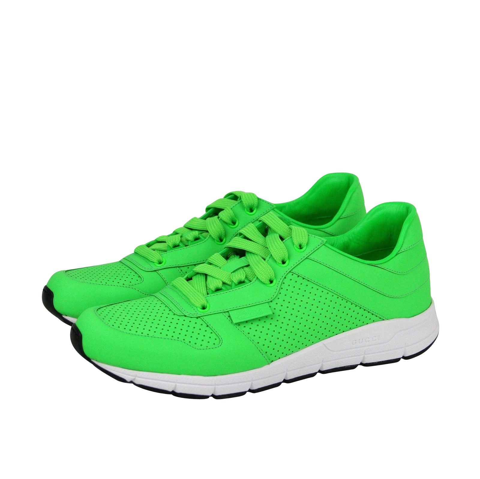 Gucci Men's Running Neon Green Leather Lace Up Sneakers