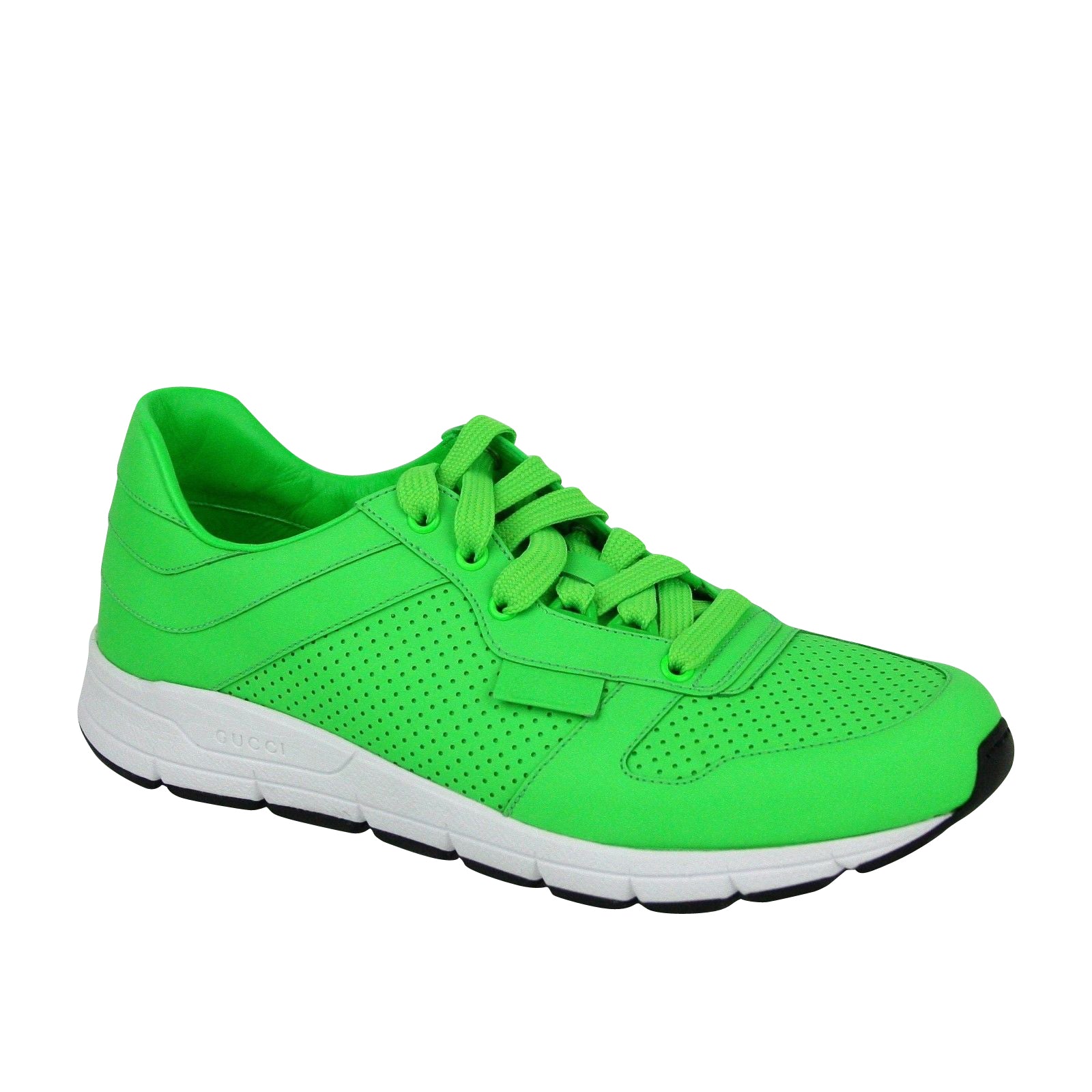 Gucci Men's Running Neon Green Leather Lace Up Sneakers