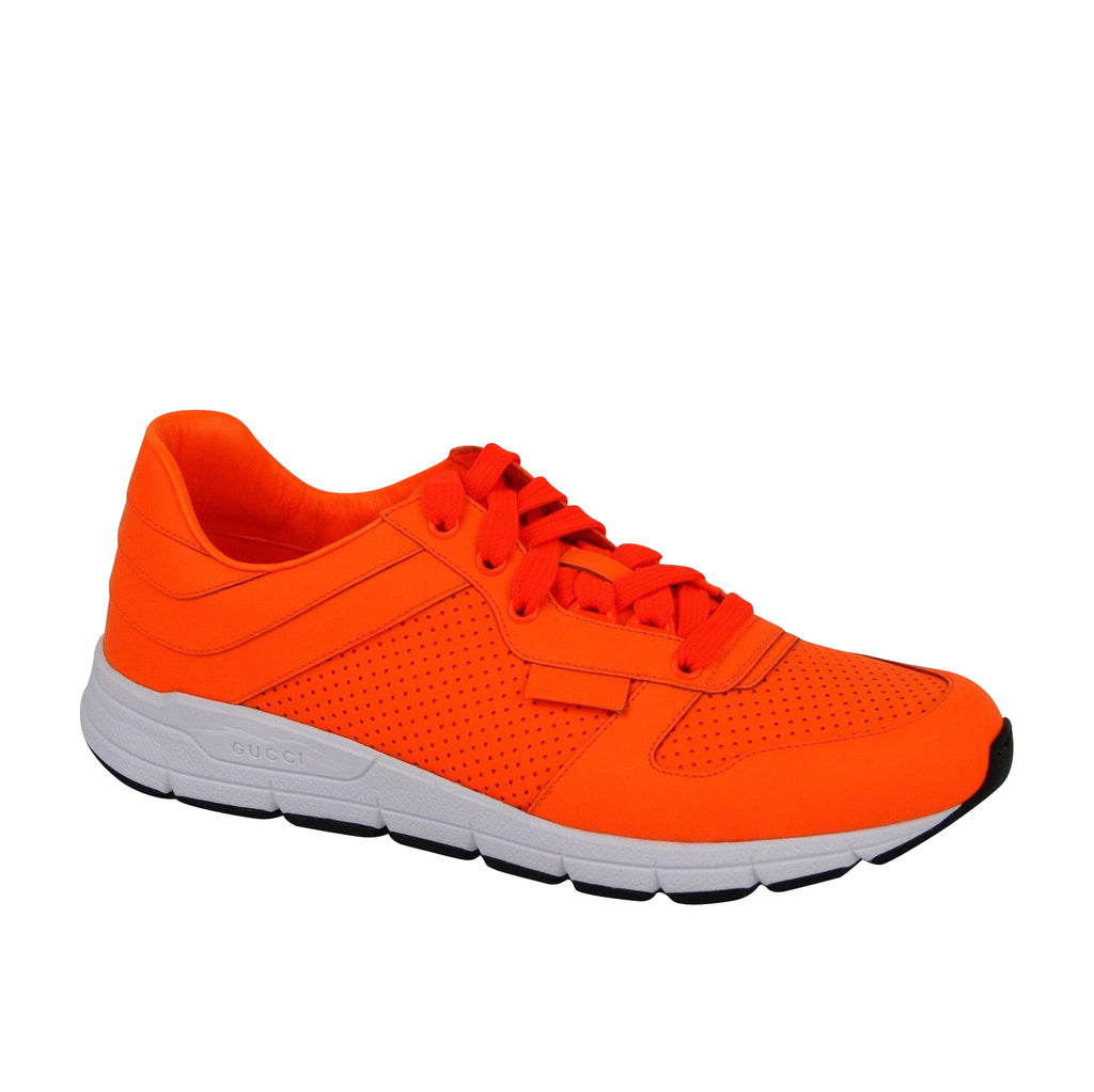 Gucci Men s Running Neon Orange Leather Lace up Sneakers