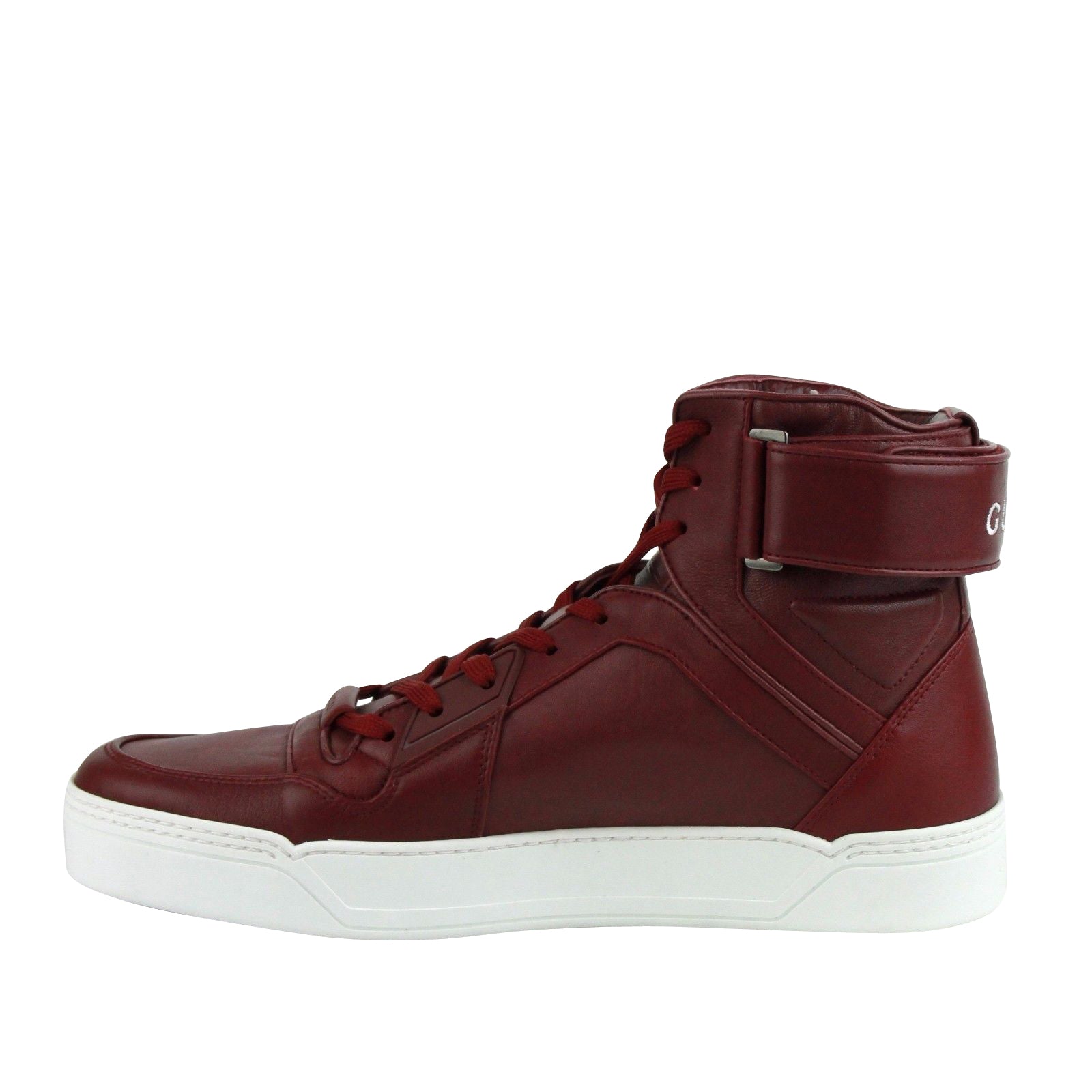 Gucci High Top Strong Dark Red Leather Sneakers With Strap 386738 6148