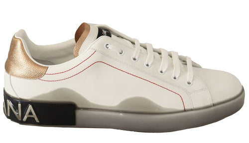 Dolce & Gabbana Elegant White & Gold Leather Men's Sneakers