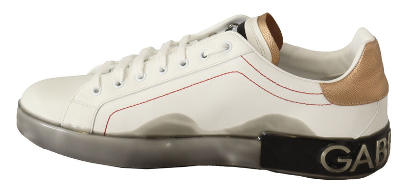 Dolce & Gabbana Elegant White & Gold Leather Men's Sneakers