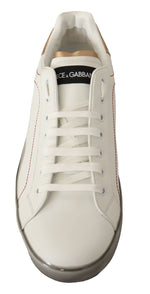 Dolce & Gabbana Elegant White & Gold Leather Men's Sneakers