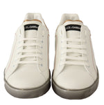 Dolce & Gabbana Elegant White & Gold Leather Men's Sneakers