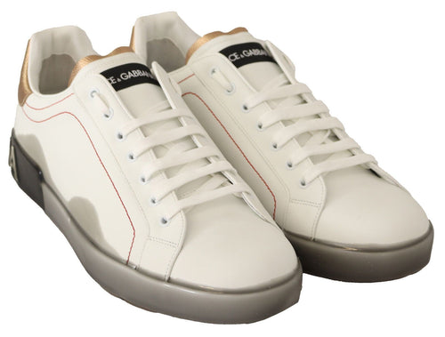 Dolce & Gabbana Elegant White & Gold Leather Men's Sneakers