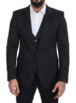 Dolce & Gabbana Elegant Black Martini Suit Jacket & Vest Men's Ensemble