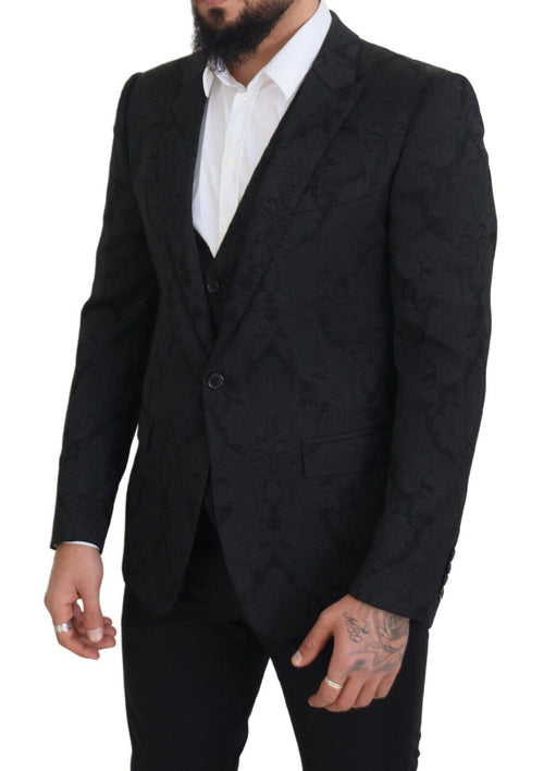 Dolce & Gabbana Elegant Black Martini Suit Jacket & Vest Men's Ensemble