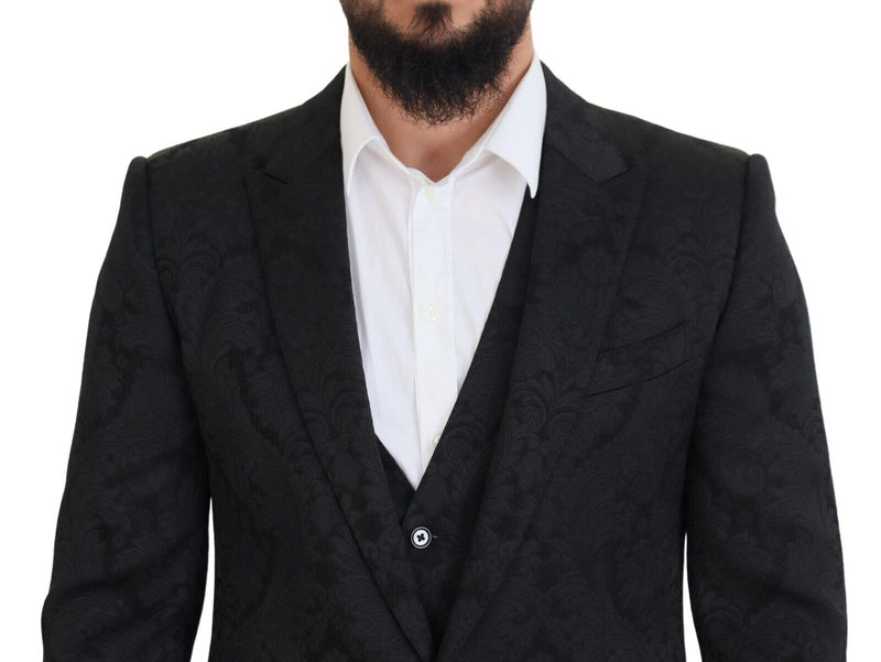 Dolce & Gabbana Elegant Black Martini Suit Jacket & Vest Men's Ensemble