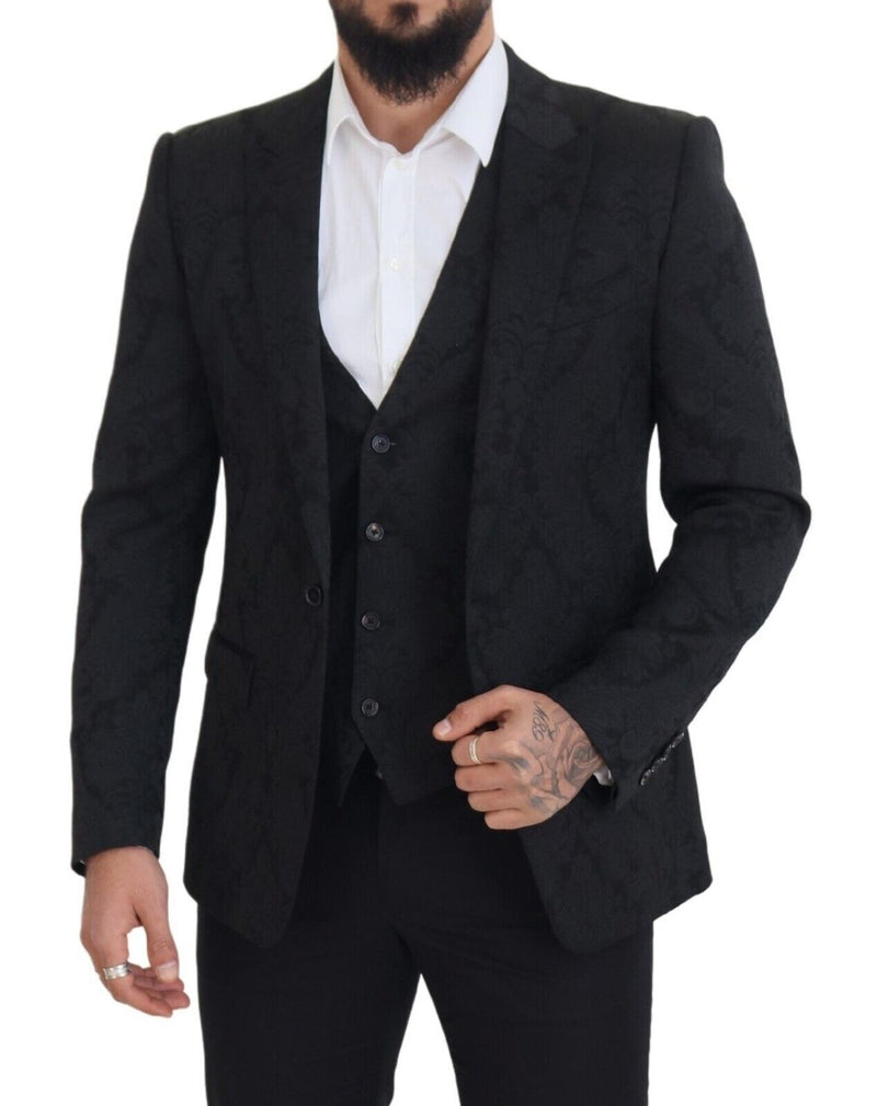 Dolce & Gabbana Elegant Black Martini Suit Jacket & Vest Men's Ensemble