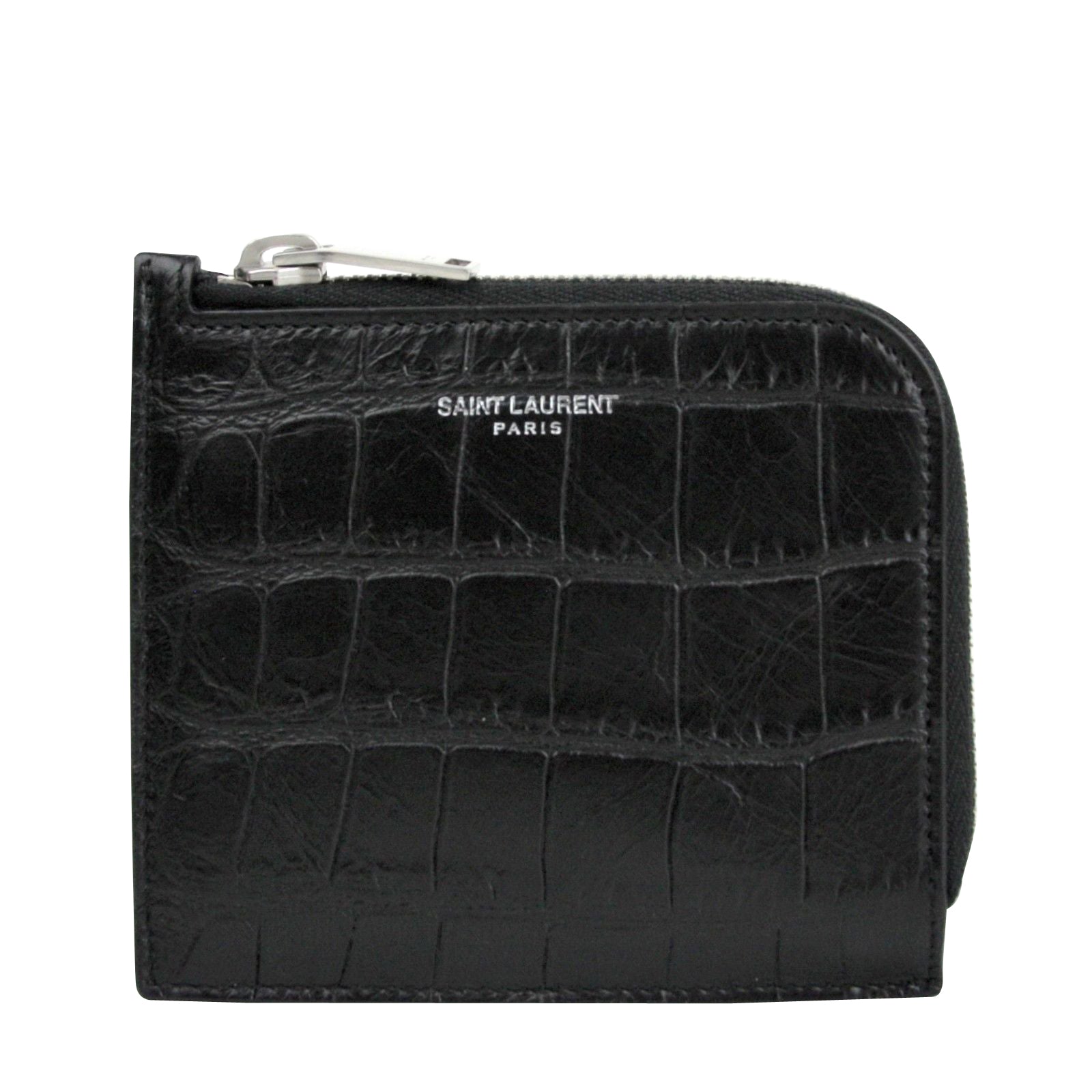 Saint Laurent Imprint Black Leather Crocodile Card Case