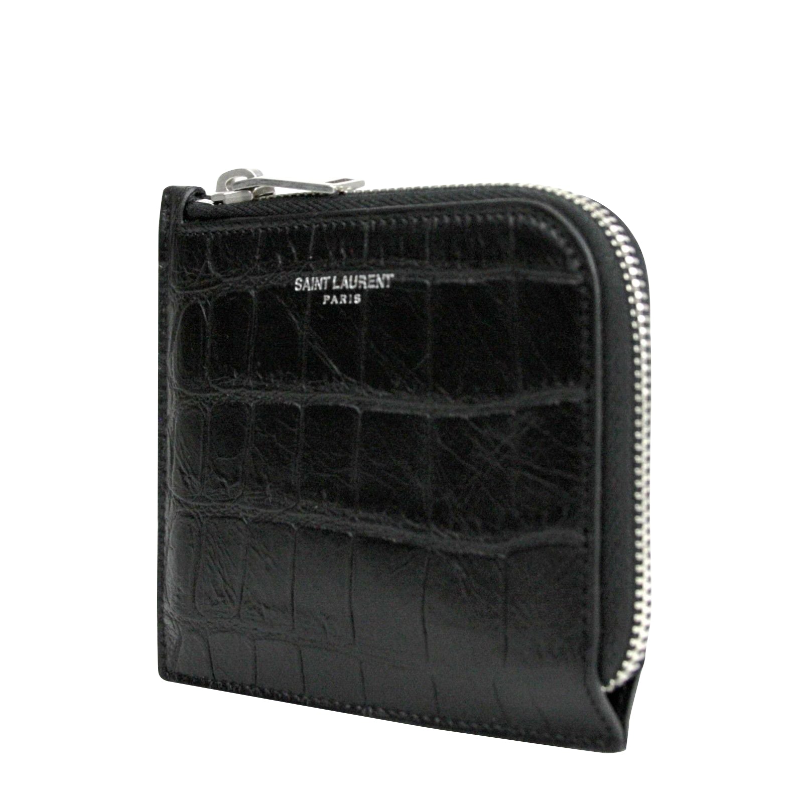 Saint Laurent Men's Imprint Black Leather Crocodile Card Case