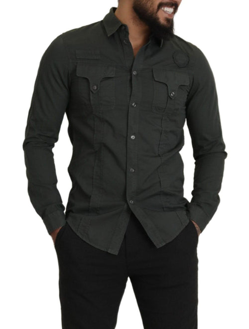 GF Ferre Sleek Dark Gray Cotton Casual Men's Shirt