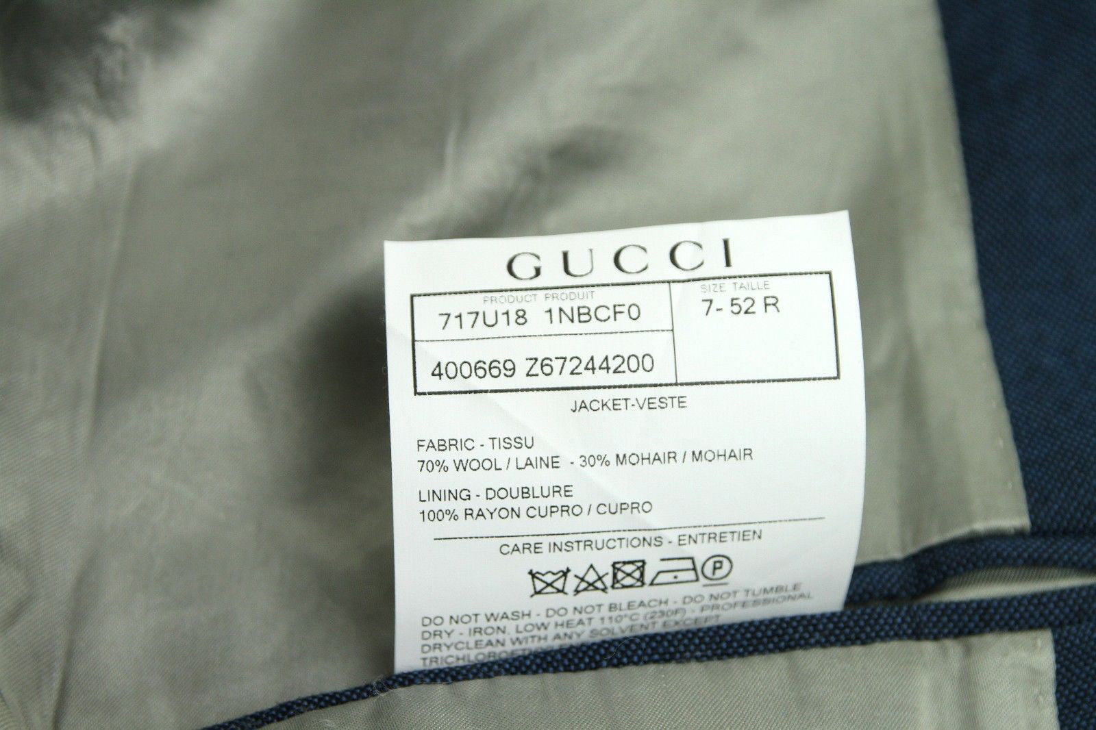 Gucci Men's Formal Blue Saphire Wool / Mohair 2 Buttons Jacket