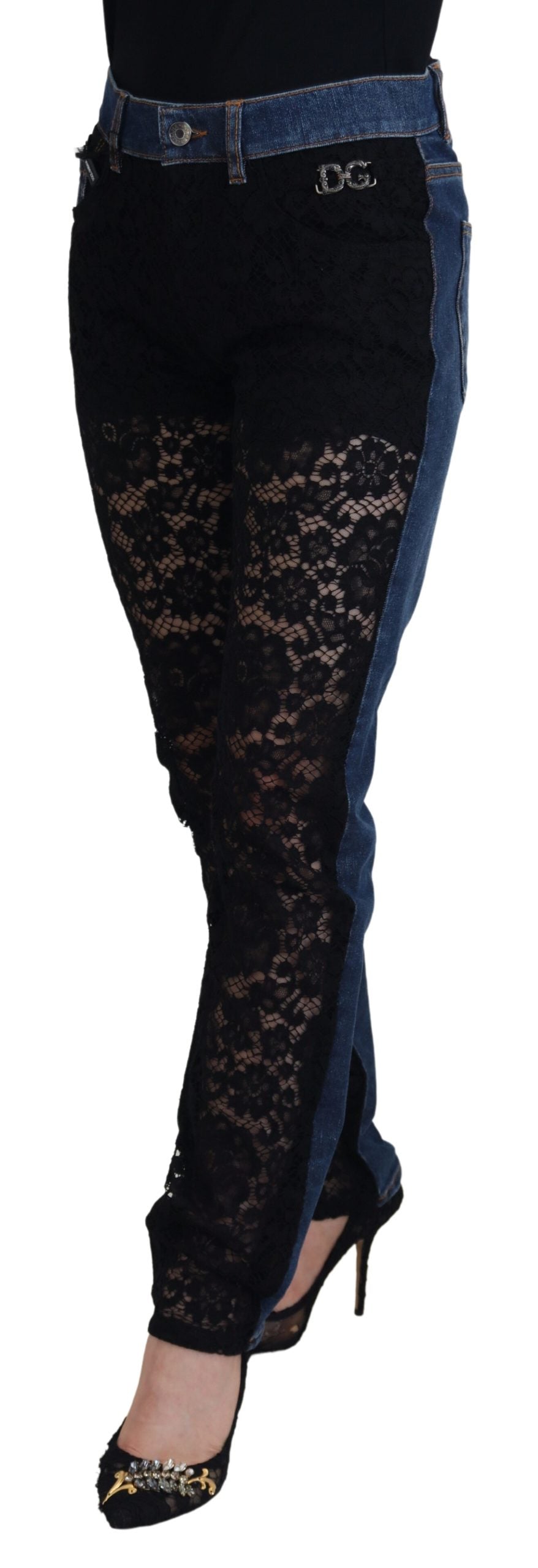 Dolce & Gabbana Elegant Floral Lace Front Women's Denim