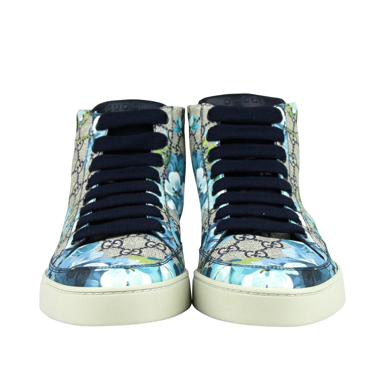 Gucci Men's Bloom Print Supreme GG Blue Canvas Hi Top Sneaker Shoes