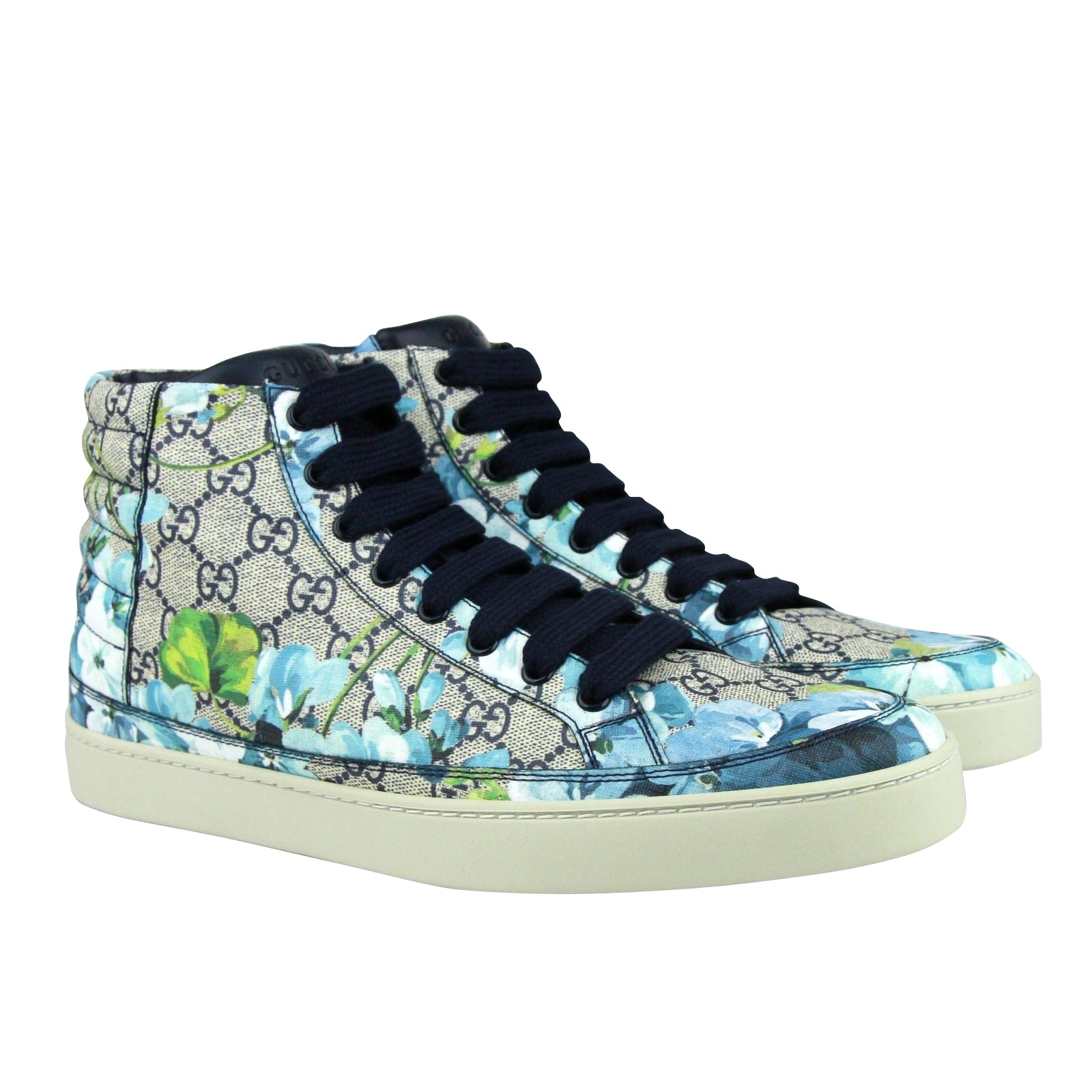 Gucci Men's Bloom Print Supreme GG Blue Canvas Hi Top Sneaker Shoes