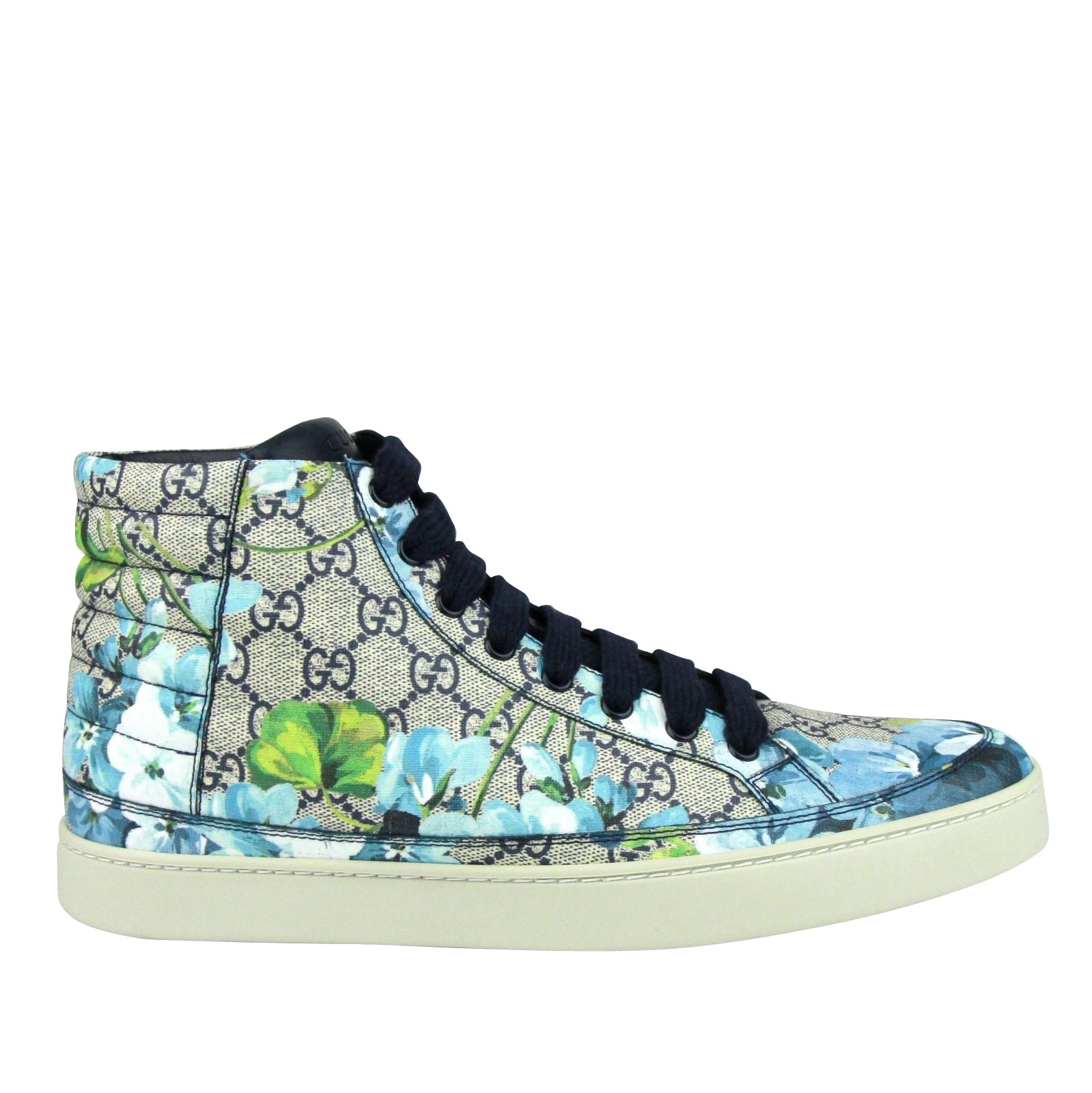 Gucci Men's Bloom Print Supreme GG Blue Canvas Hi Top Sneaker Shoes