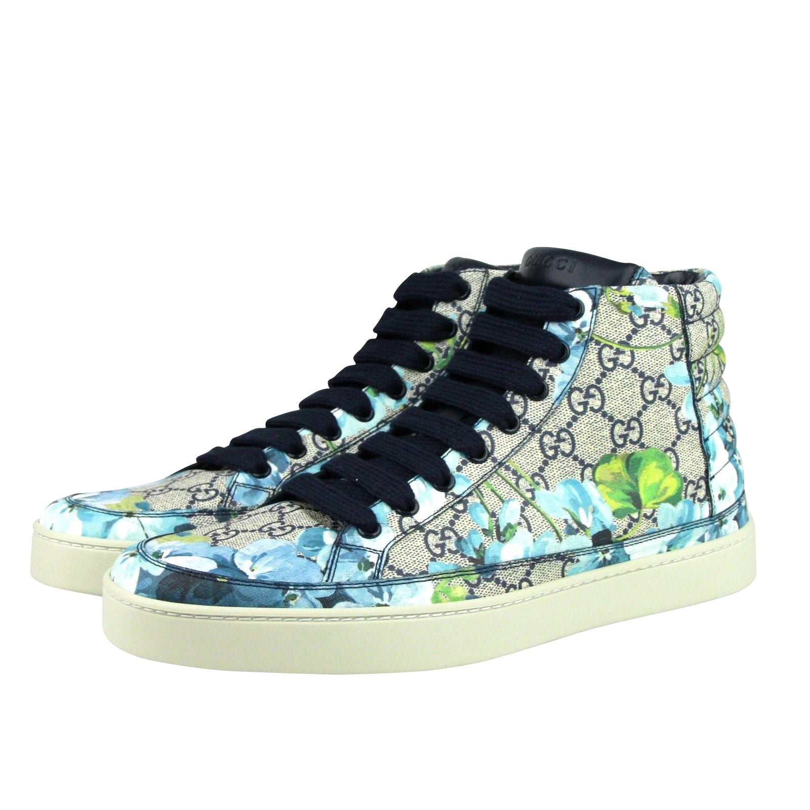 Gucci Men's Bloom Print Supreme GG Blue Canvas Hi Top Sneaker Shoes