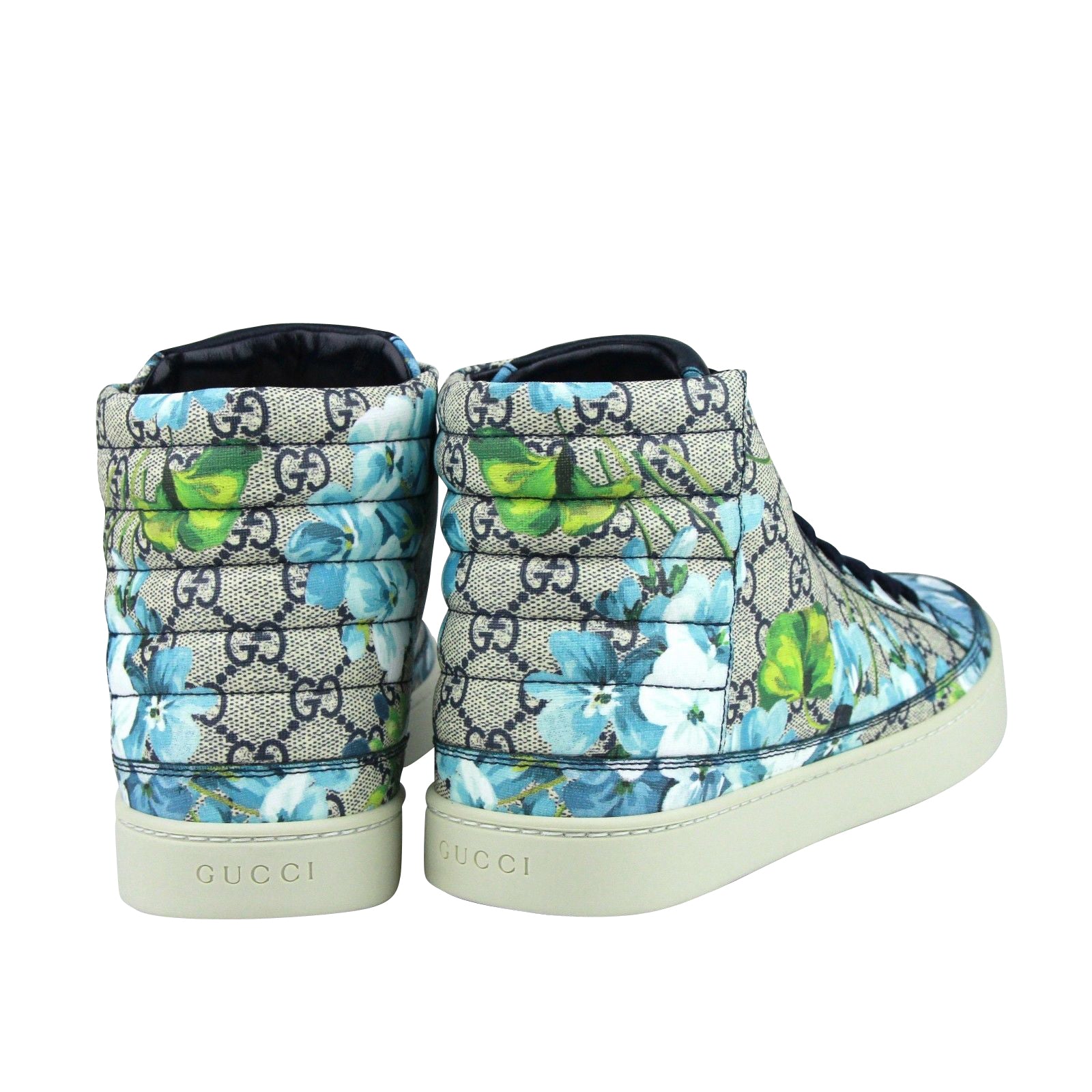 Gucci Men's Bloom Print Supreme GG Blue Canvas Hi Top Sneaker Shoes