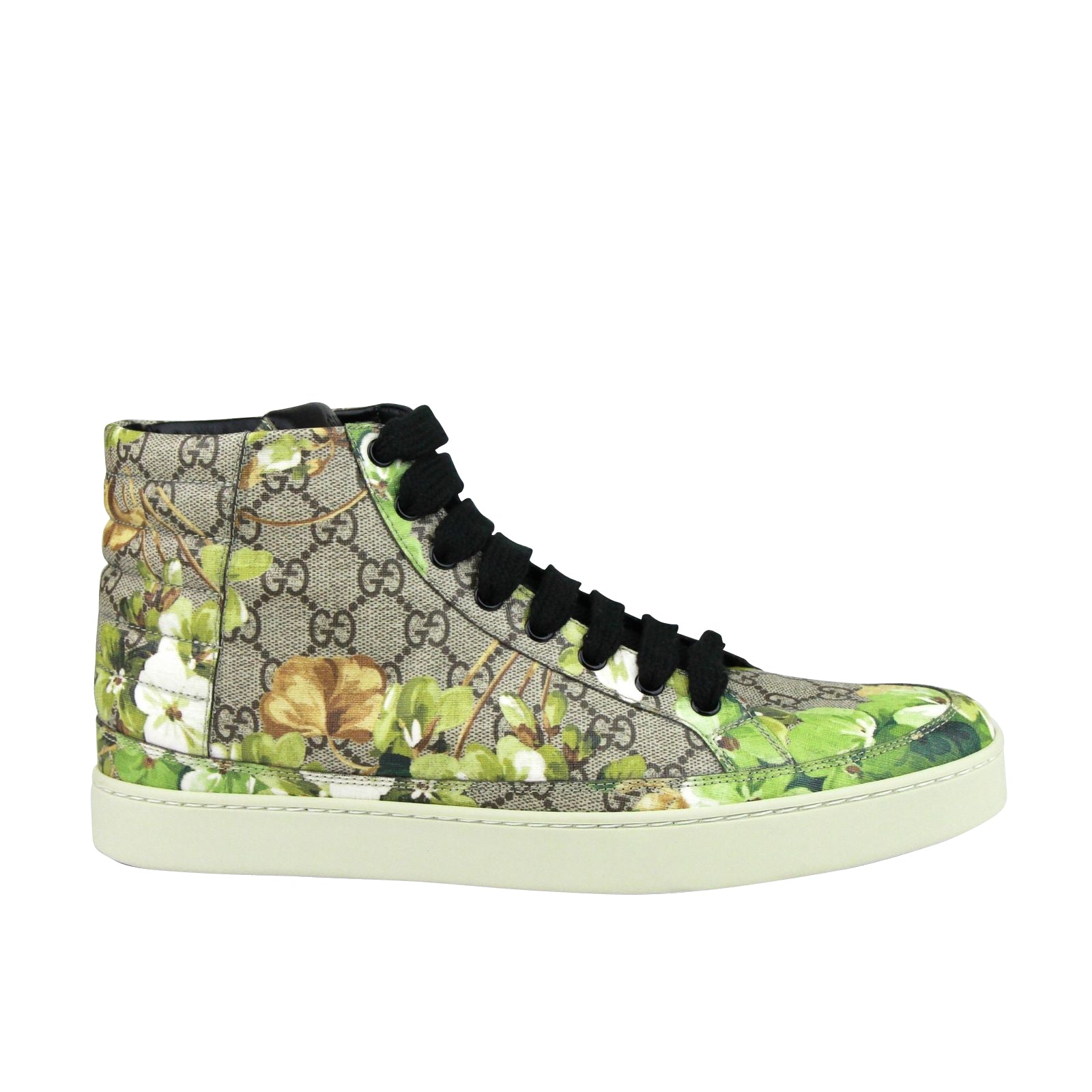 Gucci Men's Bloom Print Supreme GG Green Canvas Hi Top Sneakers Shoes