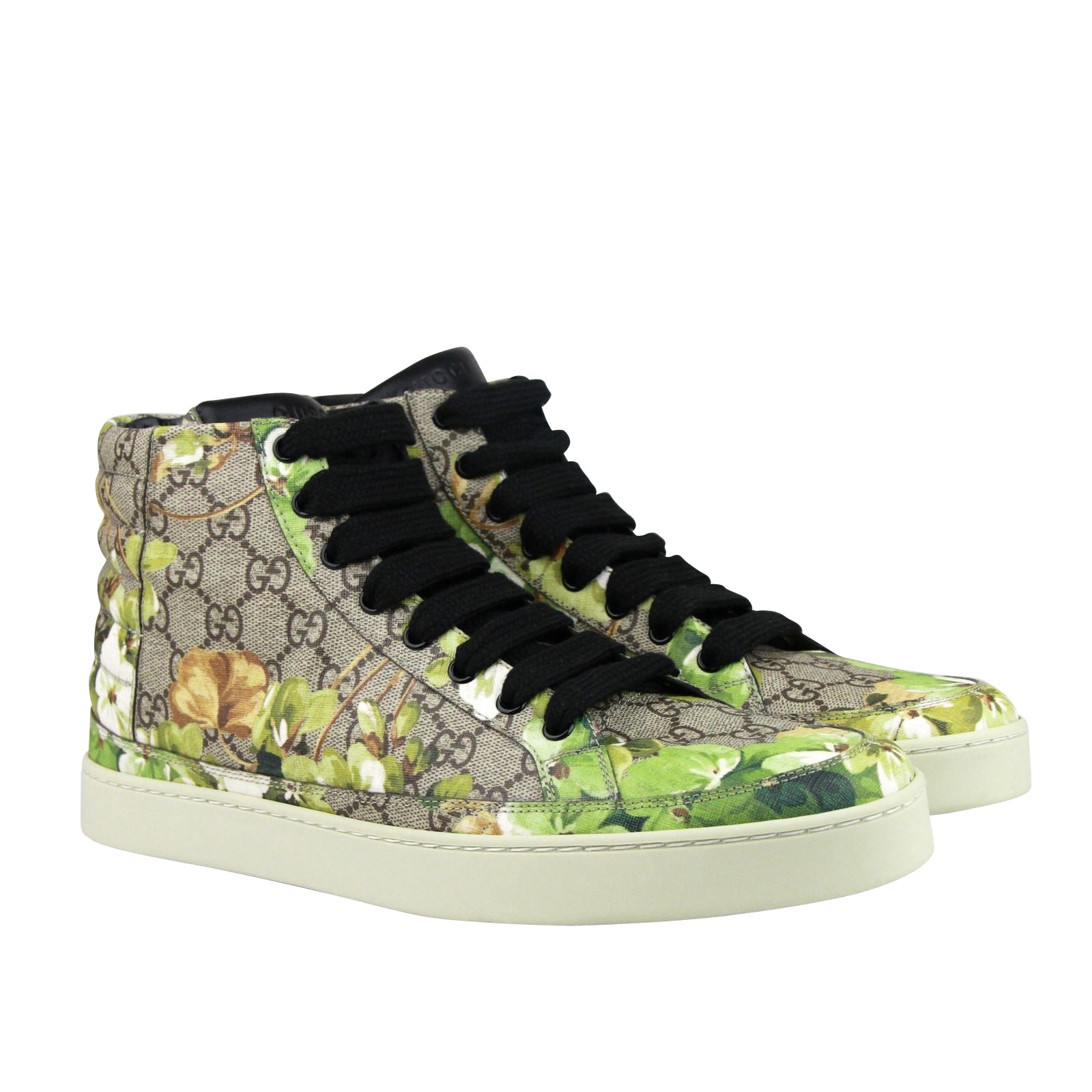 Gucci Men's Bloom Print Supreme GG Green Canvas Hi Top Sneakers Shoes