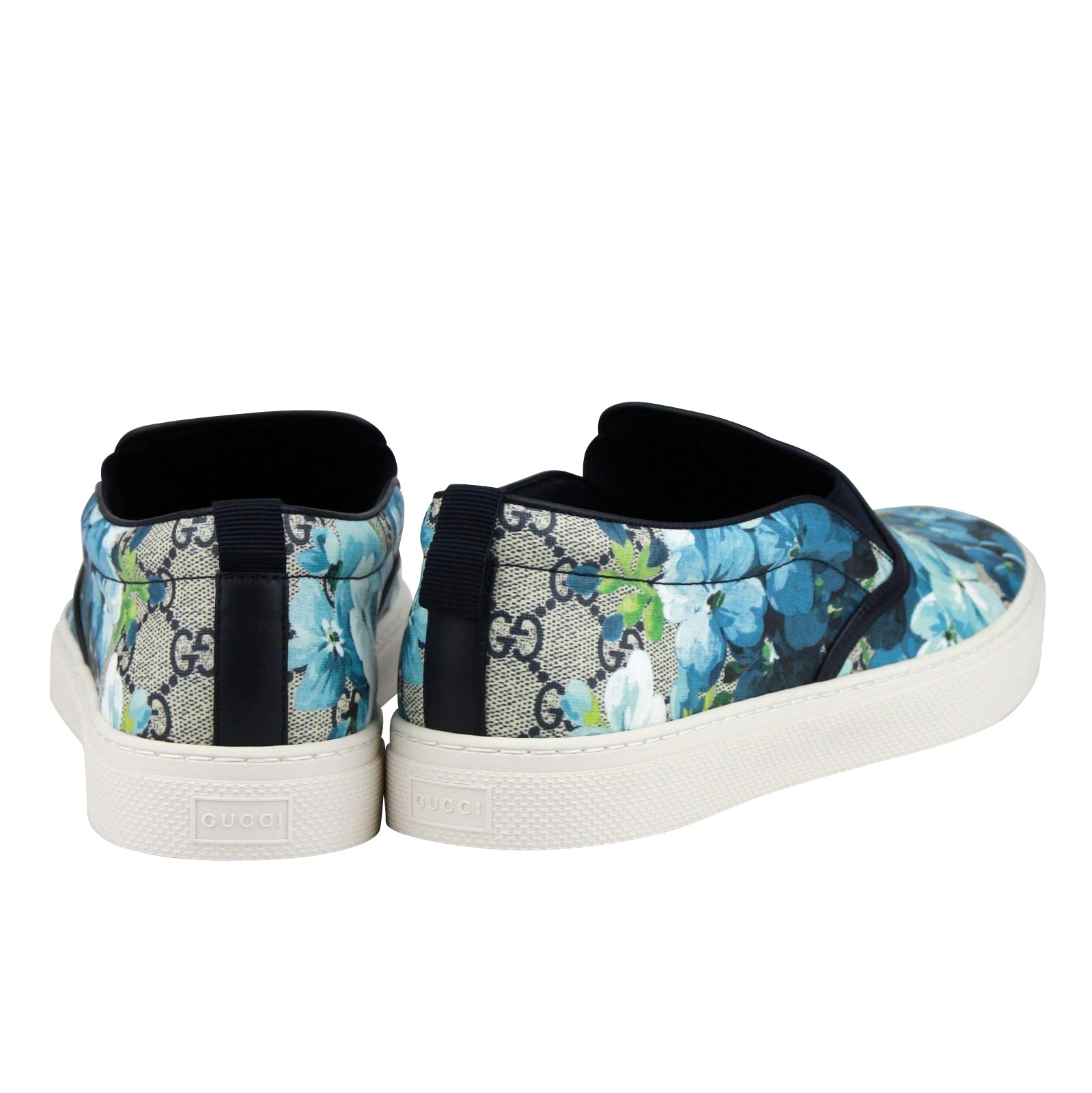 Gucci Bloom Flower Print Blue GG Supreme Coated Canvas Slip Sneakers 407362 8471