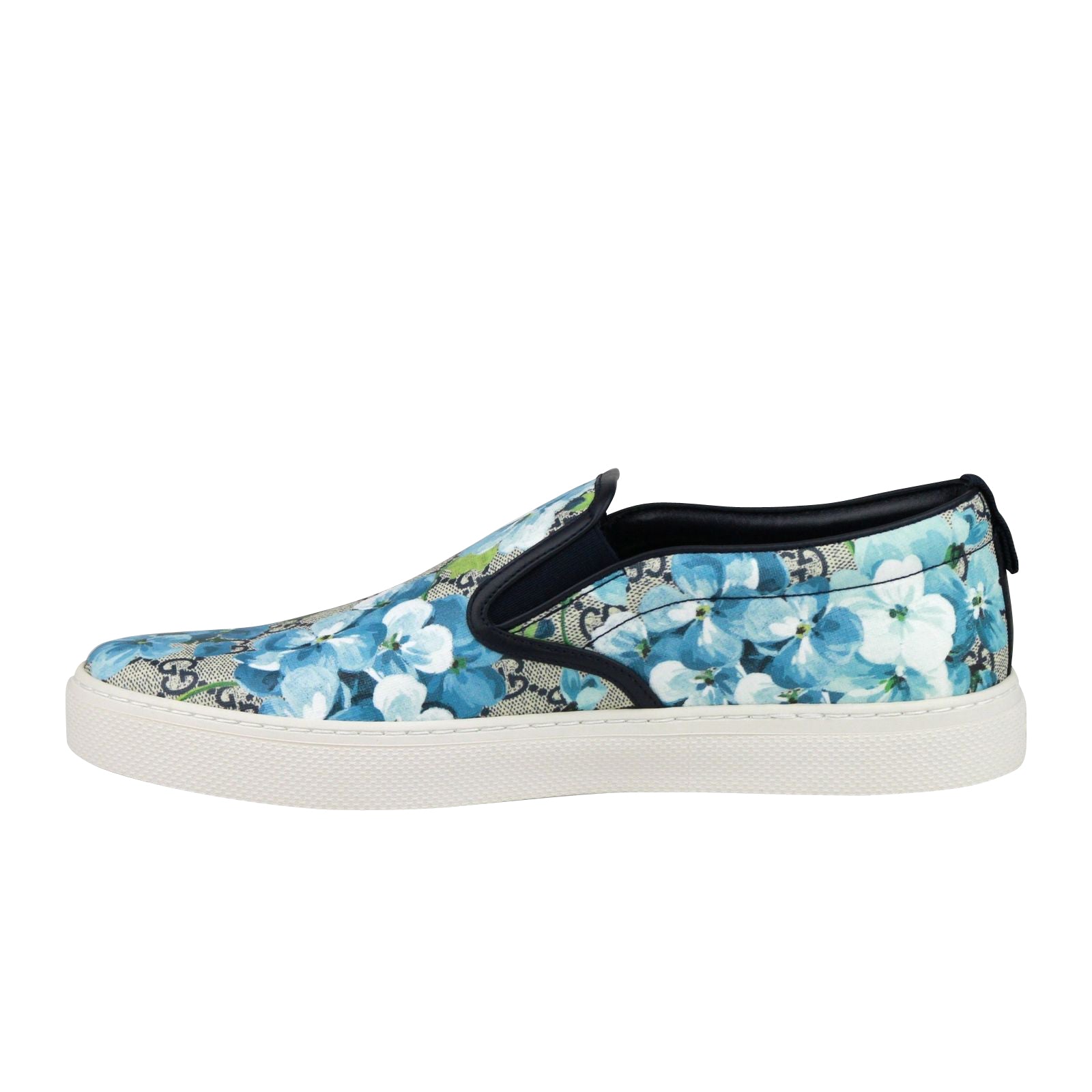 Gucci Bloom Flower Print Blue GG Supreme Coated Canvas Slip Sneakers 407362 8471