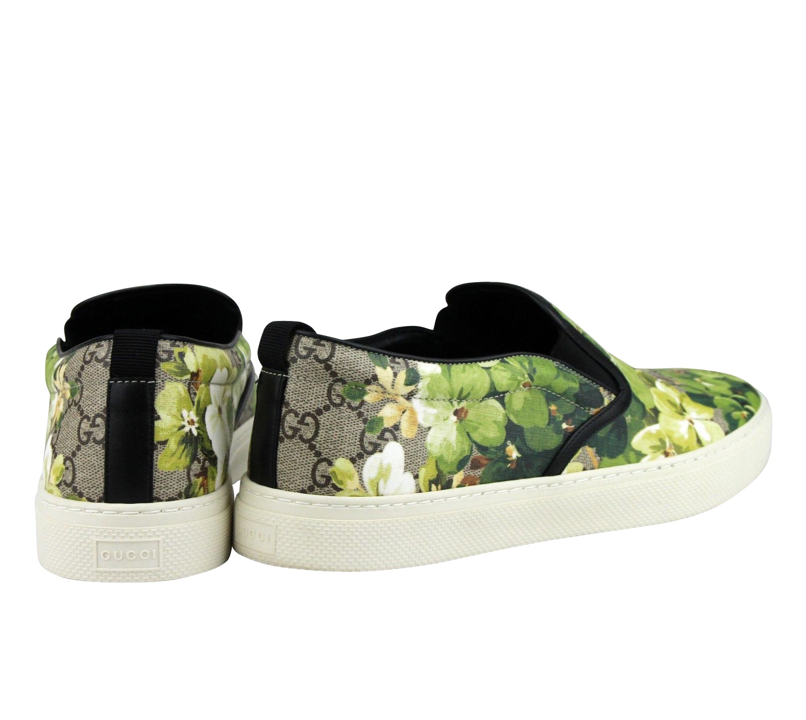 Gucci Men's Bloom Flower Print Supreme GG Green Canvas Slip Sneakers 407362 8961