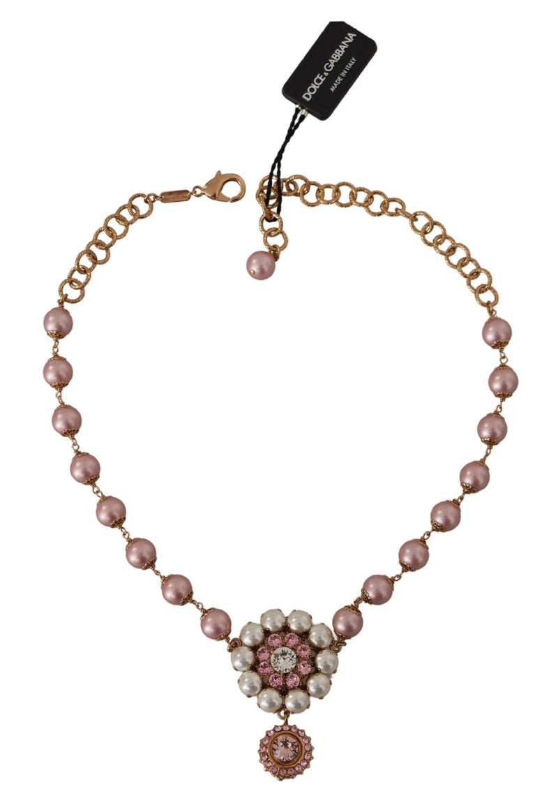 Dolce & Gabbana Elegant Gold Crystal Floral Statement Women's Necklace