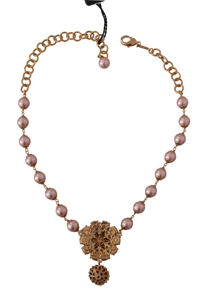 Dolce & Gabbana Elegant Gold Crystal Floral Statement Women's Necklace