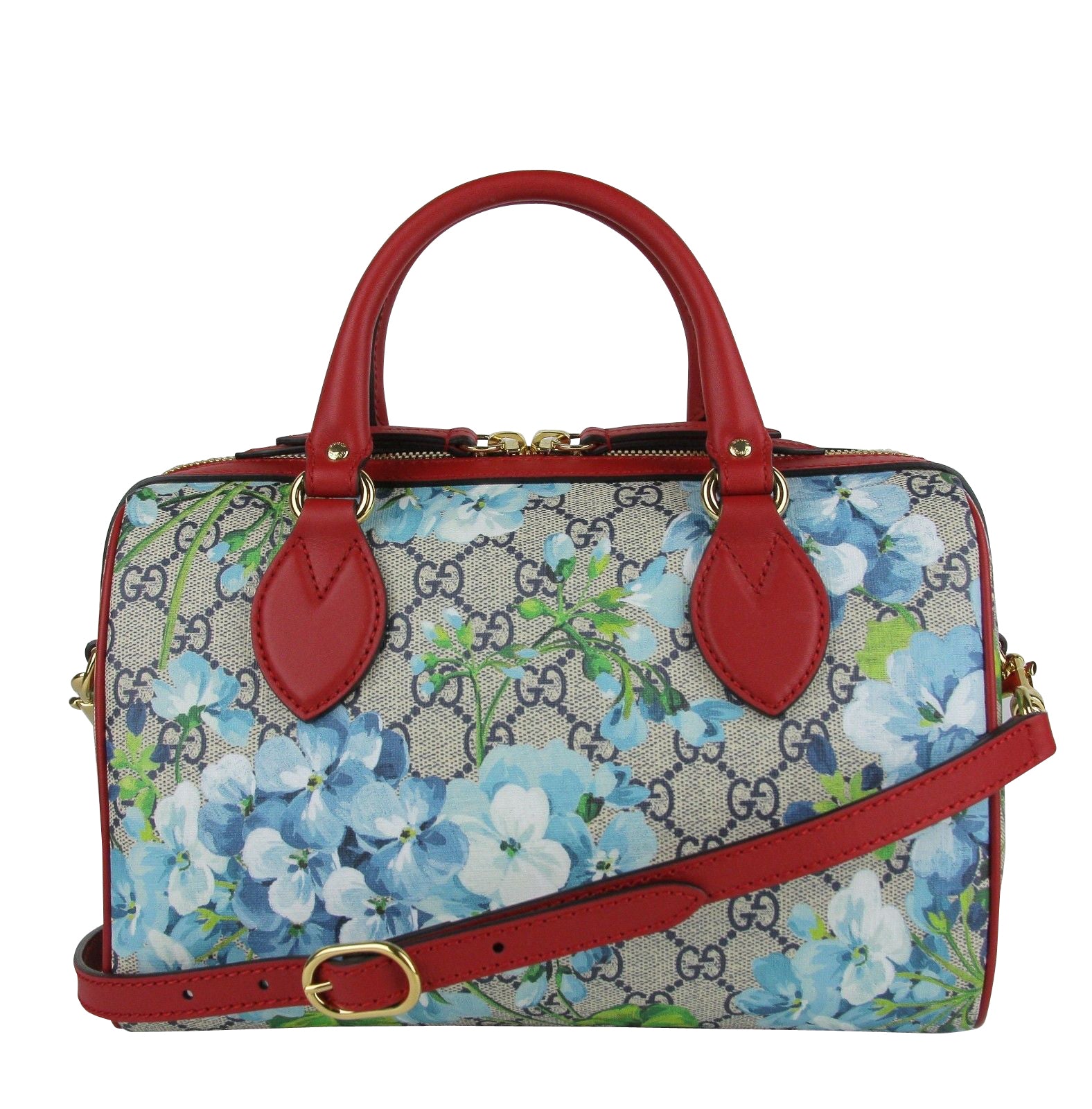 Gucci Blue GG Blooms Coated Canvas Small Boston Top Handle Bag