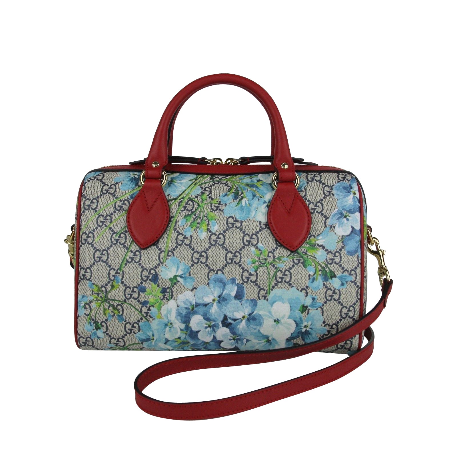 Gucci Blue GG Blooms Coated Canvas Small Boston Top Handle Bag