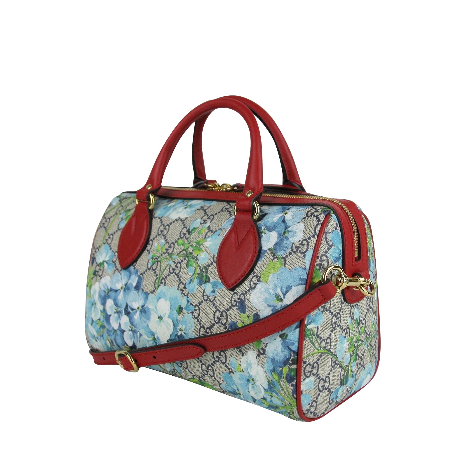 Gucci Blue GG Blooms Coated Canvas Small Boston Top Handle Bag