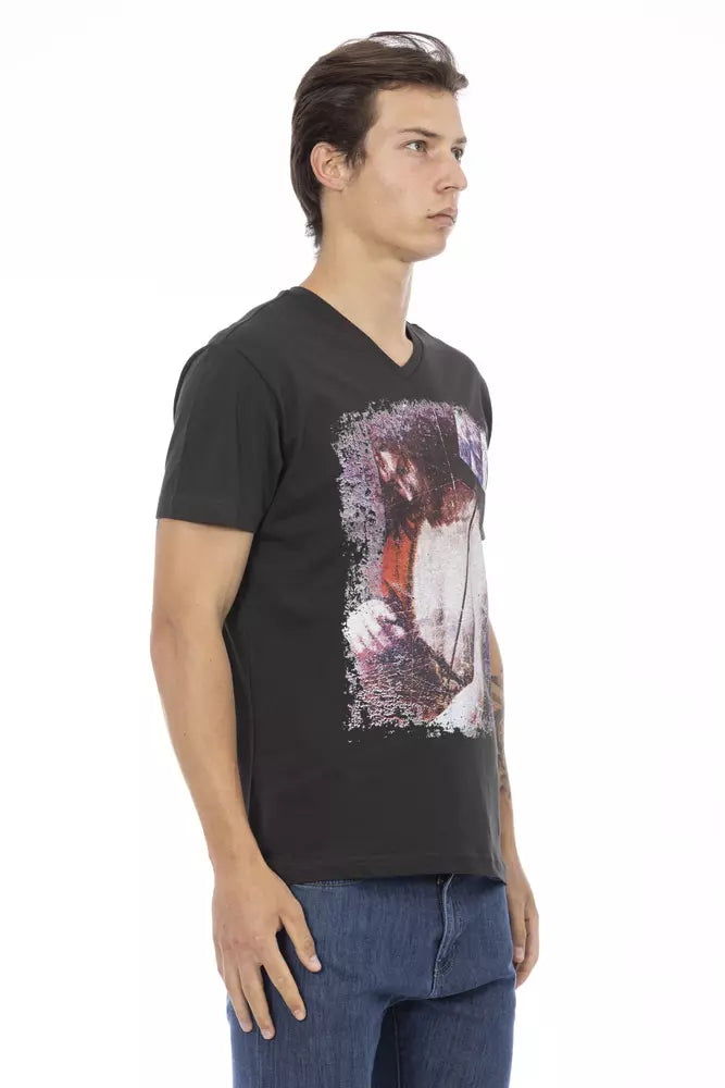 Trussardi Action Sleek V-Neck Tee with Front Men's Print