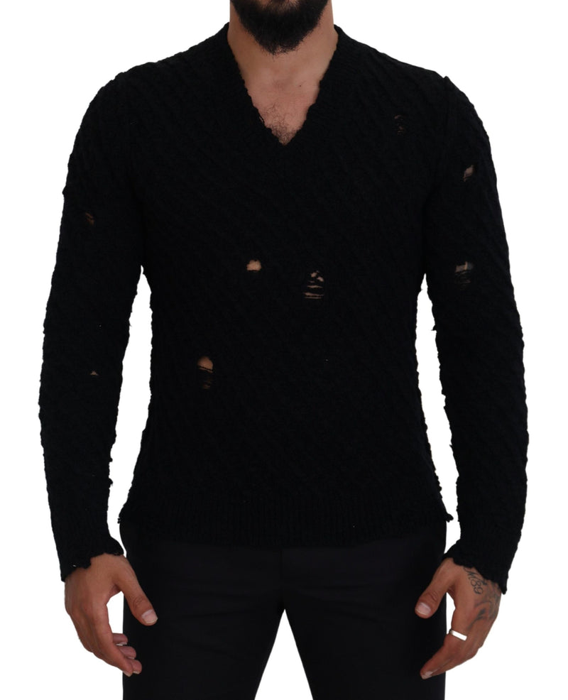 Dolce & Gabbana Elegant Black Wool-Blend V-Neck Men's Sweater