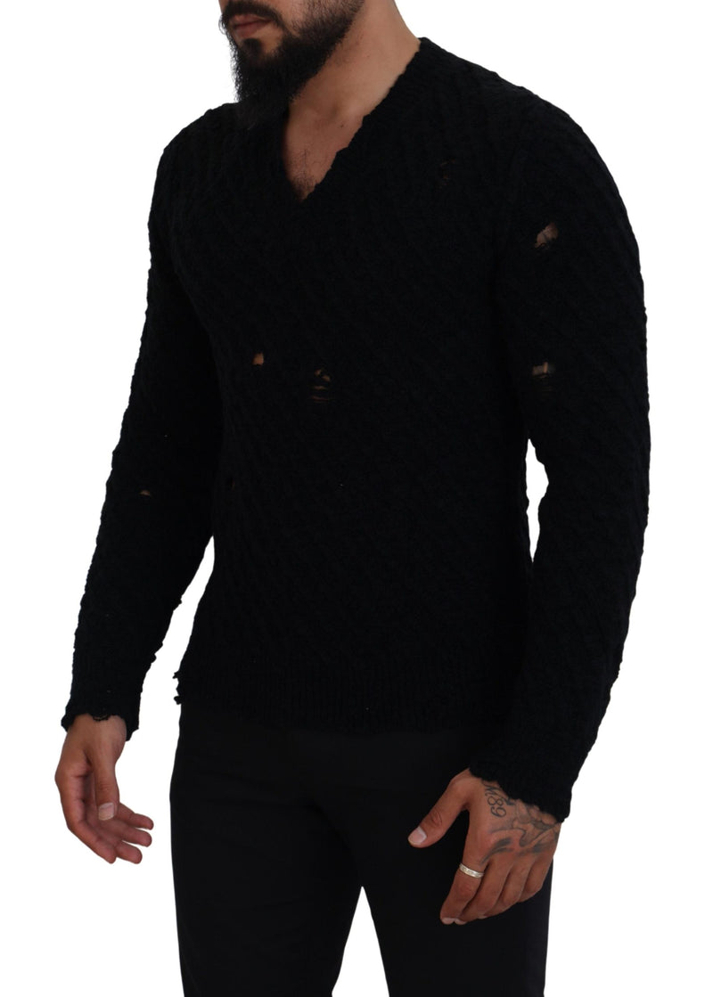 Dolce & Gabbana Elegant Black Wool-Blend V-Neck Men's Sweater