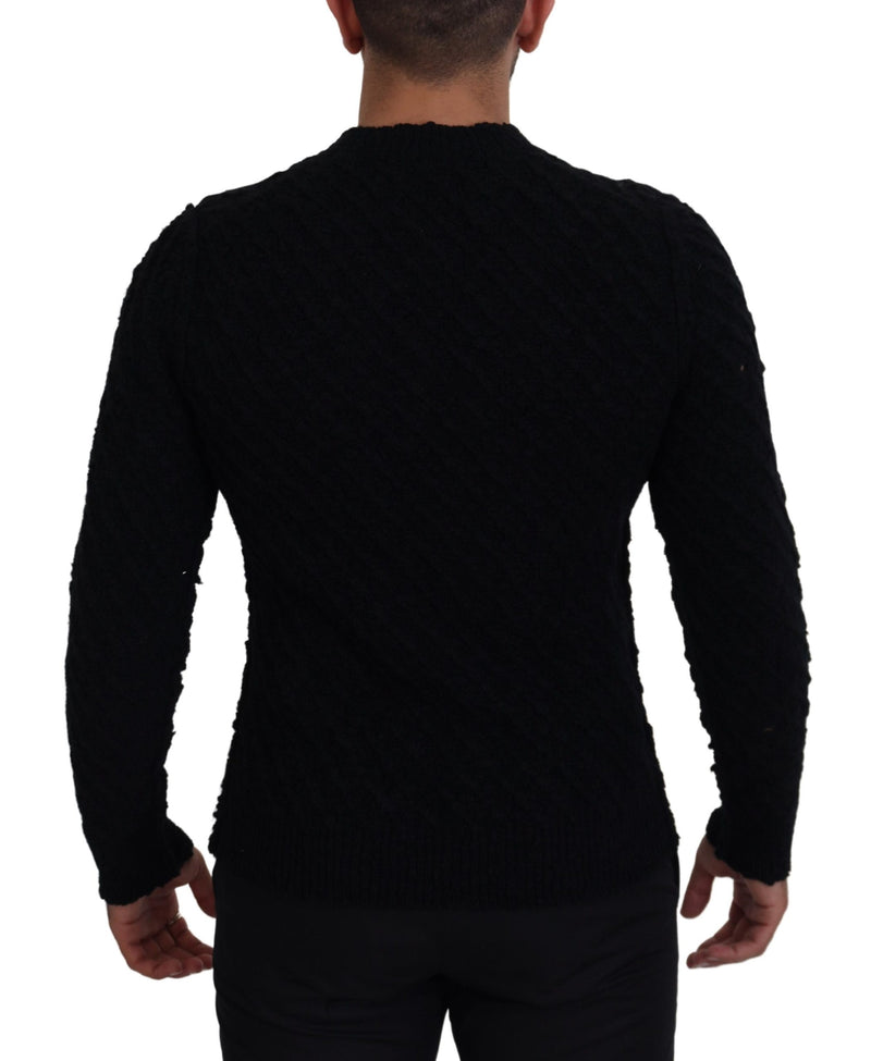 Dolce & Gabbana Elegant Black Wool-Blend V-Neck Men's Sweater