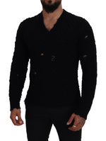 Dolce & Gabbana Elegant Black Wool-Blend V-Neck Men's Sweater