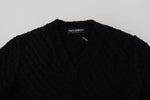 Dolce & Gabbana Elegant Black Wool-Blend V-Neck Men's Sweater