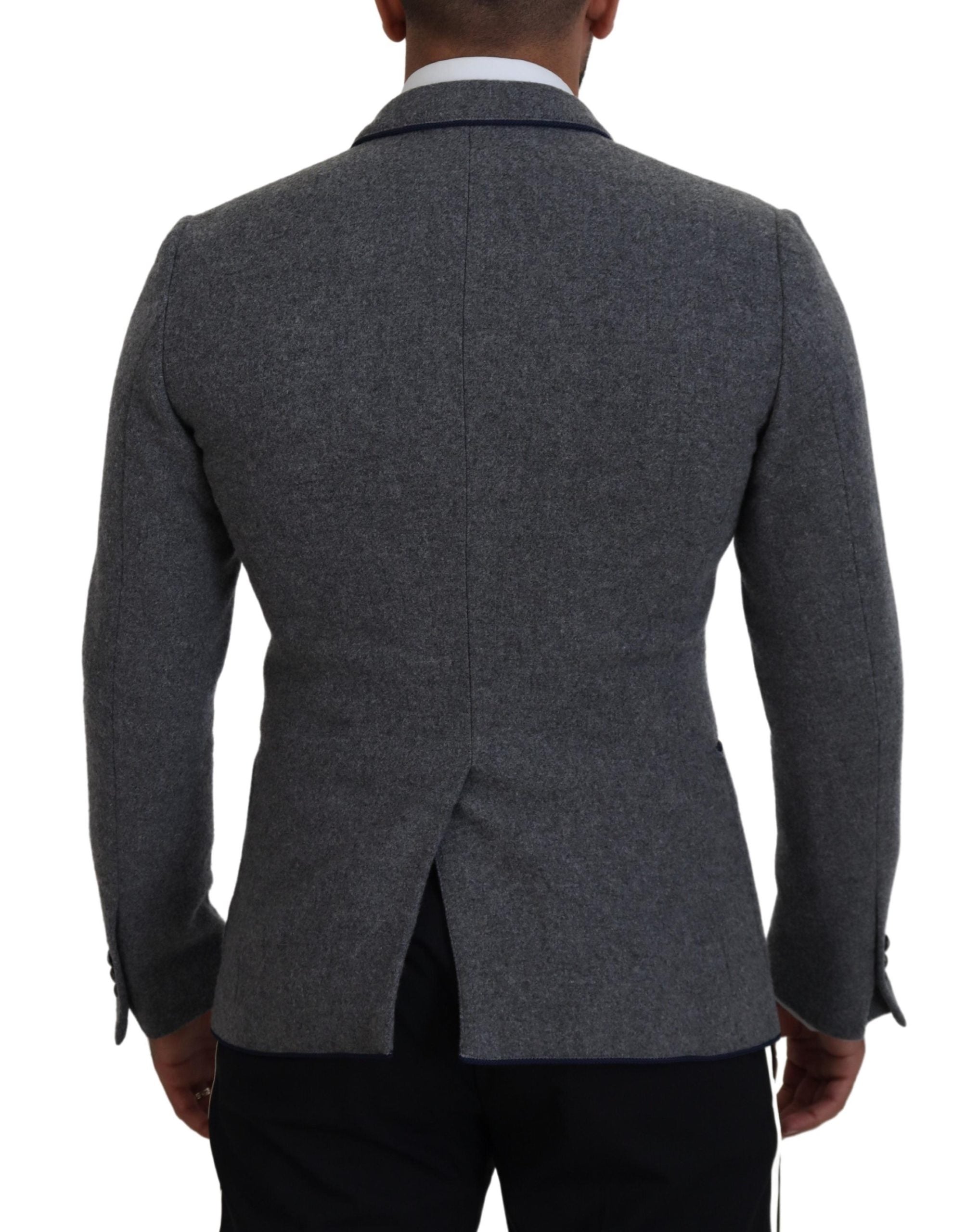 Dolce & Gabbana Elegant Gray Wool Blazer with Blue Rose Men's Embroidery