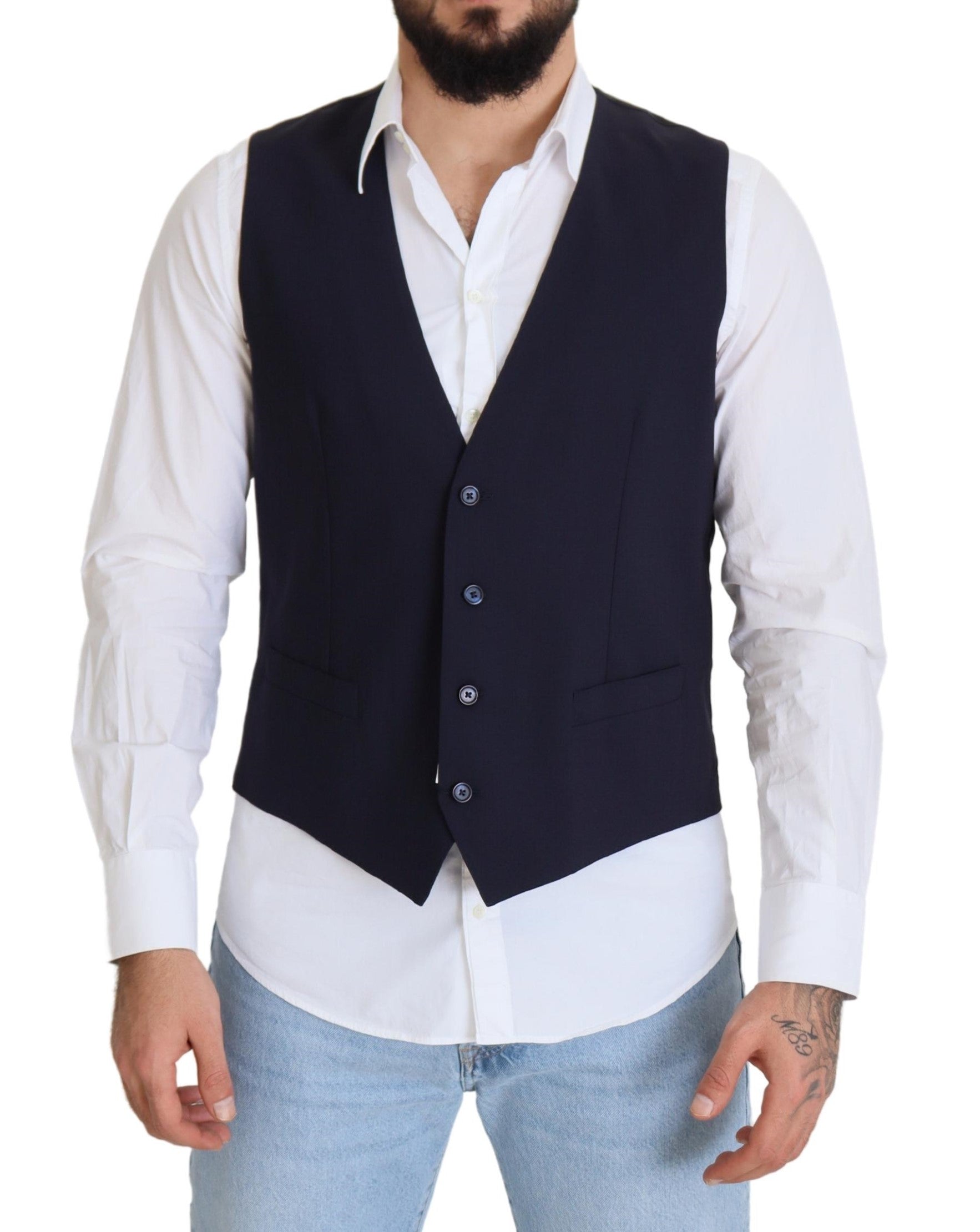 Dolce & Gabbana Elegant Dark Blue Formal Dress Men's Vest