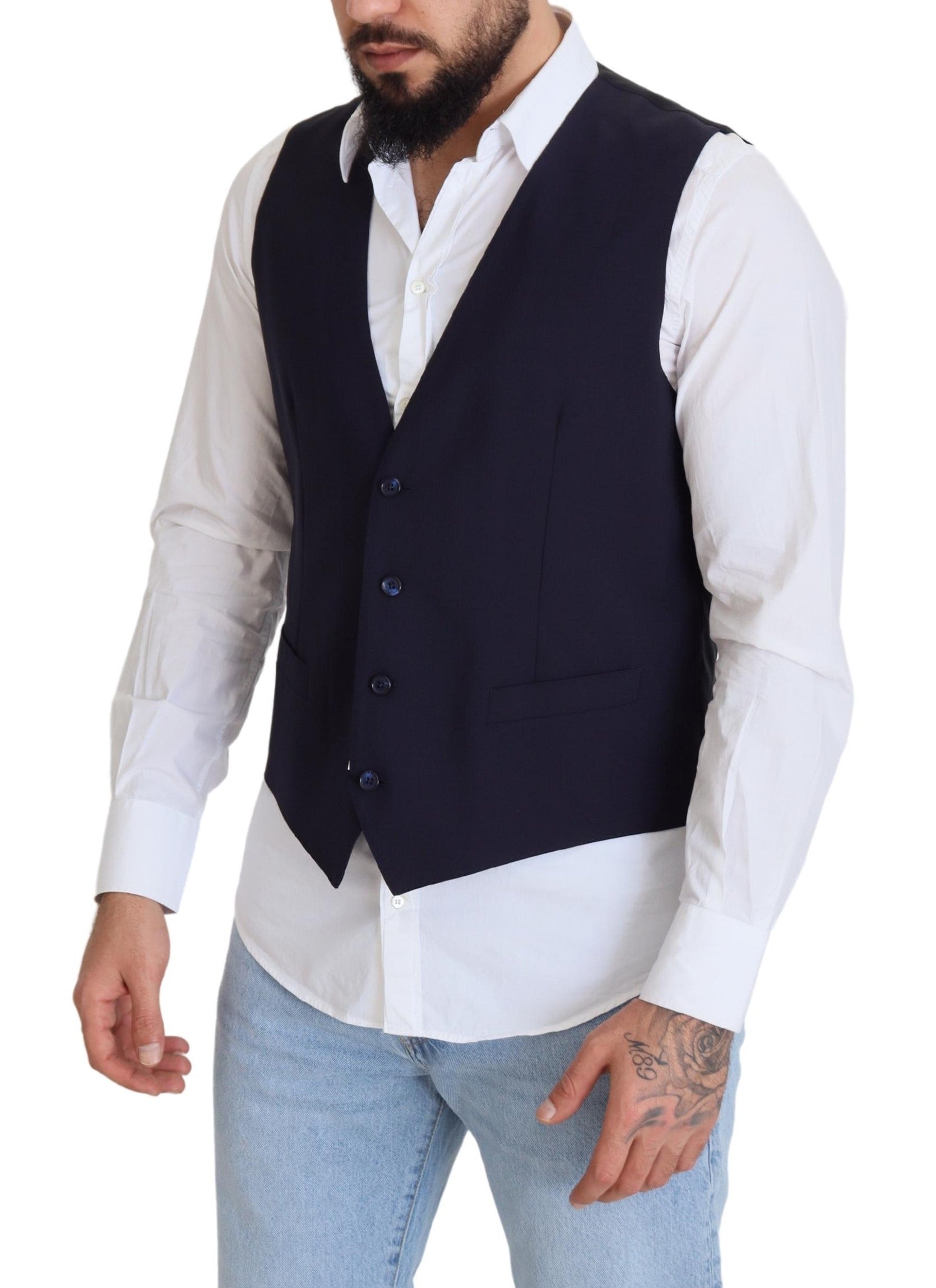 Dolce & Gabbana Elegant Dark Blue Formal Dress Men's Vest